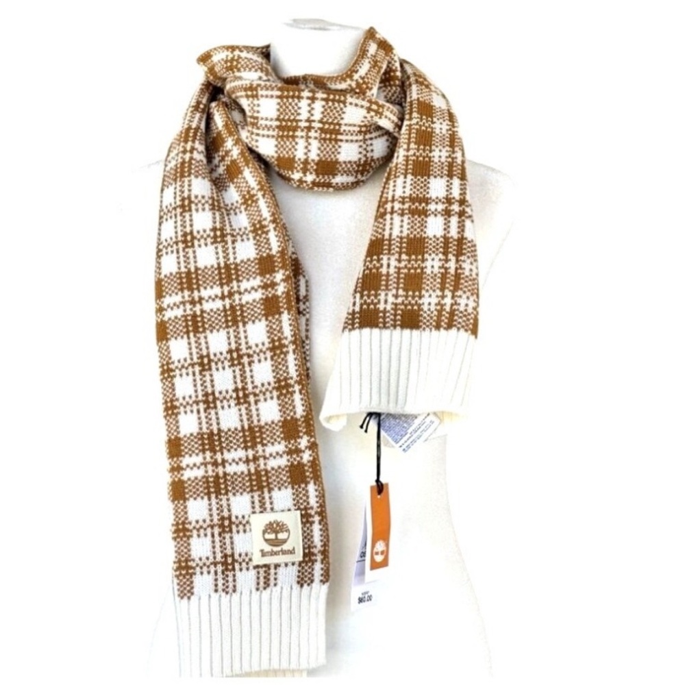 NWT Timberland Brown and White Plaid Scarf